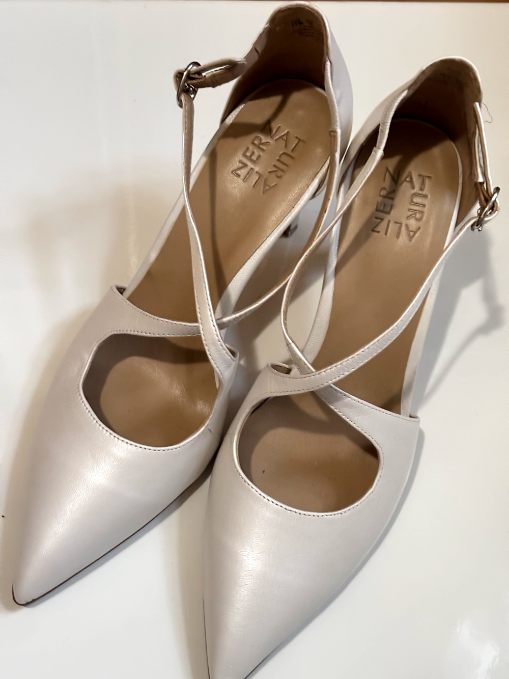 Naturalizer Cream Pointed Toe Cross-Strap Pumps